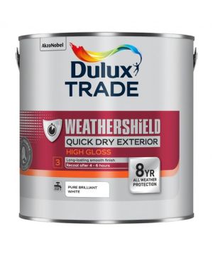 Dulux Trade Weathershield Quick Dry Exterior High Gloss Paint, Pure Brilliant White, 2.5L