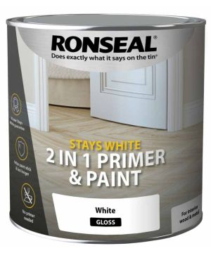 Ronseal Stays White 2in1 Primer and Paint White Gloss 2.5L tin