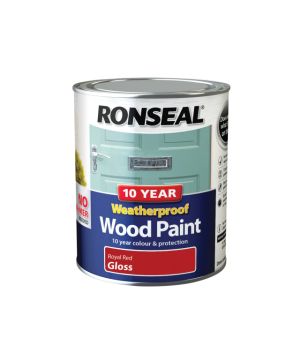 Ronseal 10 Year Weatherproof Paint Royal Red Gloss 750ml exterior wood paint tin