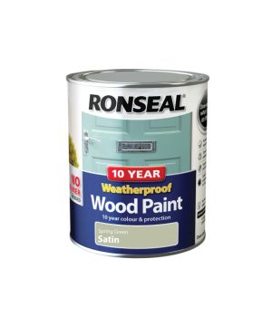 Ronseal 10 Year Weatherproof Paint 750ml tin in Spring Green with a satin finish
