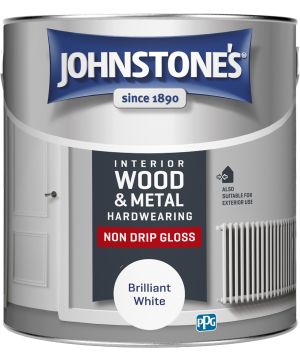 Johnstone's Hardwearing Non Drip Gloss 2.5L Brilliant White paint tin