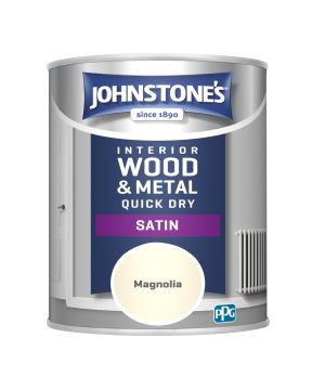 Johnstone's Quick Dry Satin 750ml wood and metal paint in magnolia with a satin finish