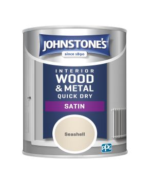 Johnstone's Quick Dry Satin wood and metal paint in Seashell, 750ml tin with a satin finish