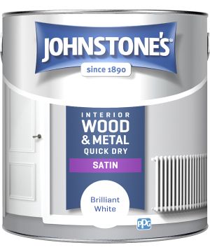 Johnstone's Quick Dry Satin Brilliant White 2.5L wood and metal paint