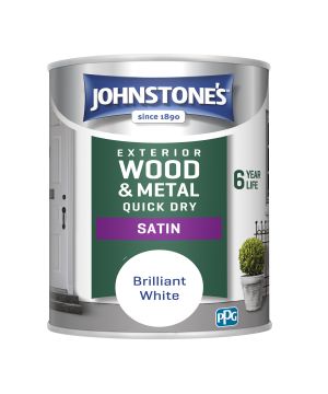 Johnstone's Exterior Quick Dry Satin Brilliant White 750ml 0.75L paint tin