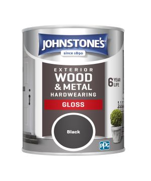 Johnstone's Exterior Hardwearing Gloss 0.75L Black wood and metal paint