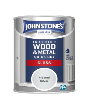 Johnstone's Quick Dry Gloss 750ml tin of wood and metal paint in Frosted Silver