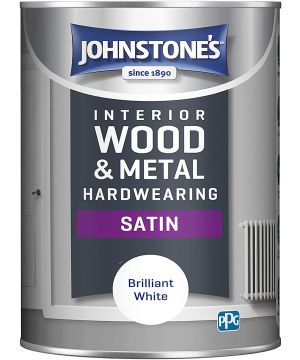 Johnstone's Hardwearing Satin interior wood and metal paint in Brilliant White, 1.25L