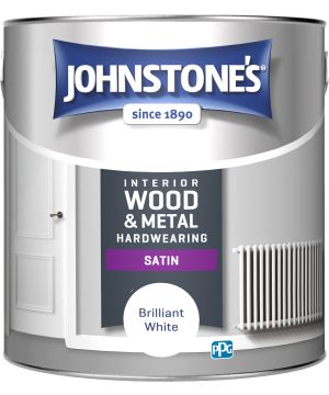 Johnstone's Hardwearing Satin wood and metal paint in Brilliant White, 2.5L tin