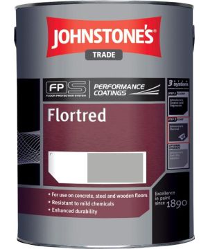 Johnstone's Trade Flortred Floor Paint in Princess Grey, 5L tin of solvent-based semi-gloss coating