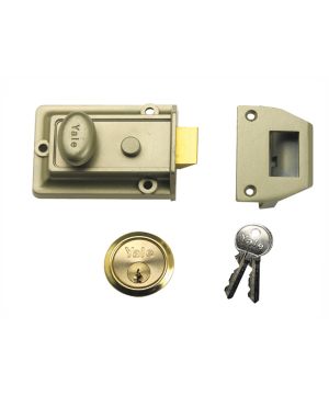 Yale P77 Traditional Nightlatch 60mm Backset in Electro Nickle Brass and Polished Brass