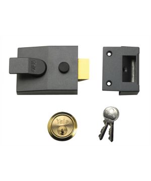 Yale P89 Deadlock Nightlatch with 60mm Backset in Dark Metallic Grey and Polished Brass