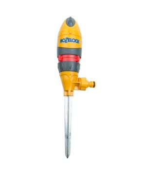 Hozelock 2332 Round Sprinkler Plus 314Sqm with 5 jets and metal spike, featuring red setting rings