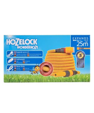 Hozelock Wonderhoze 25m expandable garden hose with woven fabric outer and nozzle