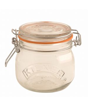 Kilner Round Cliptop Jar 0.5L glass storage jar with orange rubber seal