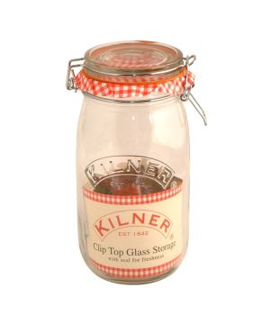 Kilner Round Cliptop Jar - 1.5L glass storage jar with metal clip and orange rubber seal