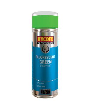 Hycote XUK469 400ml fluorescent green paint aerosol with a matt finish