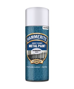 Hammerite Direct To Rust Aerosol Spray Paint, 400ml, Hammered Silver Grey