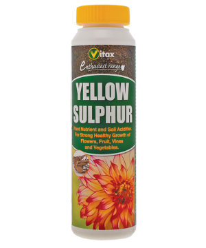 Vitax Yellow Sulphur 225g dual-action plant nutrient and soil acidifier in yellow packaging