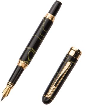 Turners Retreat ESF Round Top Euro Fountain Pen Assembly Kit with gold clip, centre band and black round top