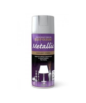 Rust-Oleum 400ml Metallic Elegant Finish Aerosol Spray Paint in Silver with a soft metallic sheen