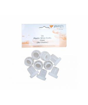 Youngs Re-Usable Plastic Wine Corks in clear, pack of 25
