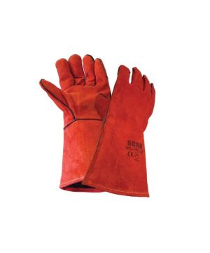 Scan Welder's Gauntlets - Red - L 350mm cowsplit leather safety gloves