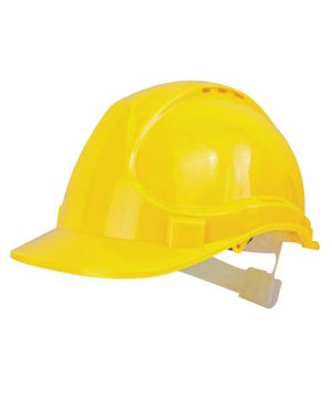 Scan Safety Helmet in yellow, 340g thermoplastic shell with rain gutter and adjustable fit