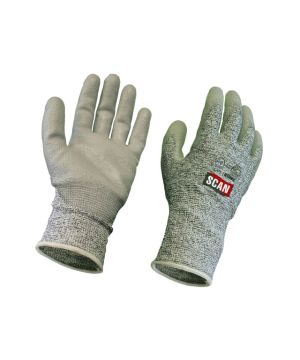 Scan Grey PU Coated Cut 5 Gloves - Large Size 9 safety work gloves with polyurethane-coated palms and fingers