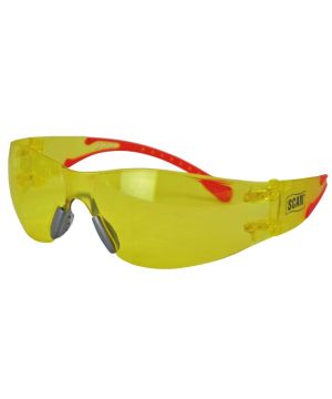 Scan Flexi Spectacle safety glasses in amber with wraparound lens and flexible arms