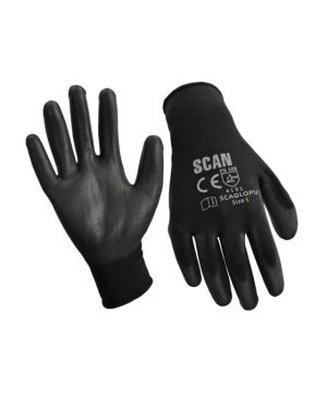 Scan Black PU Coated Gloves, Size Large, Pack of 12
