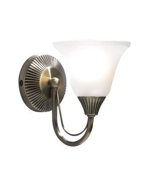 DAR BOS07 Boston Single Wall Light in Antique Brass and Opal Glass