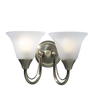 DAR Lighting Boston Double Wall Light with two opaque glass shades and antique brass frame