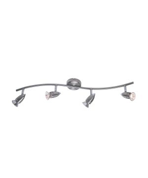 DAR Gemini 4lt Wave Bow Ceiling Light, satin chrome metal 4-light fixture with swivel heads