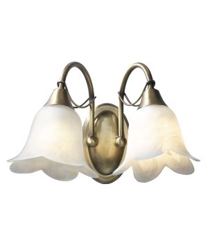 DAR DOU0975 Doublet Double Wall Light in antique brass with opaque alabaster glass shades