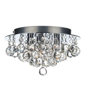 DAR Lighting Pluto 3lt Flush Ceiling Light with clear faceted crystal and polished chrome finish