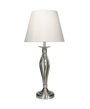 DAR Lighting BYB4046 Bybliss Table Lamp, satin chrome metal base with cream fabric shade, 45 x 27 cm