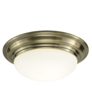 DAR Lighting Barclay Small Flush Ceiling Light BAR5275 in antique brass and opal glass