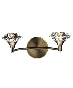 DAR Luther Double Wall Light in antique brass with two crystal glass shades