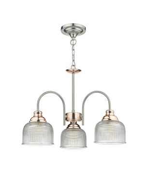 DAR Lighting Wharfdale 3-light ceiling pendant in satin chrome and copper