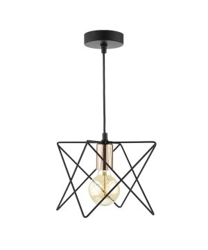 DAR MID0122 Midi 1 Light Ceiling Pendant in matt black and bright copper