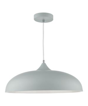 DAR KAE0139 Kaelan 1 Light Ceiling Pendant, Soft Matt Grey metal shade with white inner and braided white cable