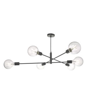 DAR Alana 6lt Ceiling Pendant ALA0622, matt black metal 96cm wide with adjustable height