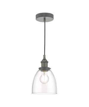 DAR Lighting Arvin ceiling pendant in antique chrome with a clear glass shade