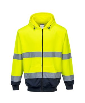 Portwest B317 Two-Tone Zip Front Hoodie in Yellow and Navy, size Medium