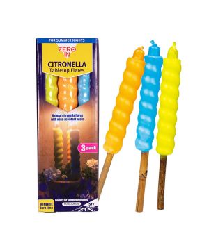 Zero In Table Top Citronella Flares - 3 Pack, approx. 26cm in three colours