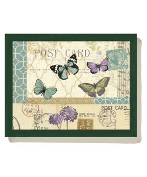 Creative Tops Postcard Lap Tray with vintage postcard butterfly design, plastic wood effect frame and 32.5x43.5x6.5 cm