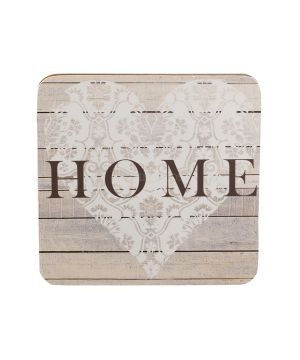 Creative Tops Everyday Home Pack of 4 Coasters in taupe with heart detail and Home motif