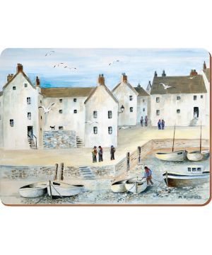 Creative Tops Cornish Harbour Pack of 6 Premium Placemats in pale blue and cream