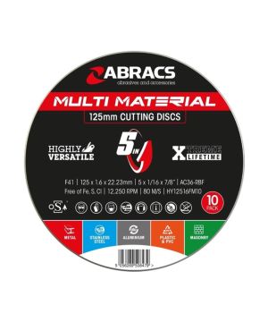 Abracs Multi Material 5-in-1 Cutting Disc 125mm x 1.6mm x 22mm 10 Pack